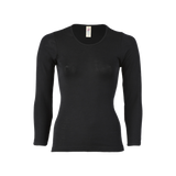 Womens Merino Wool & Silk Long Sleeve Shirt - Obsidian