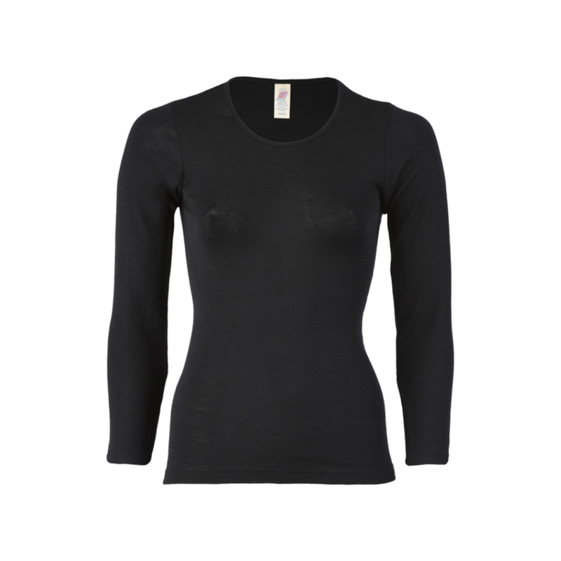 Womens Merino Wool & Silk Long Sleeve Shirt - Obsidian