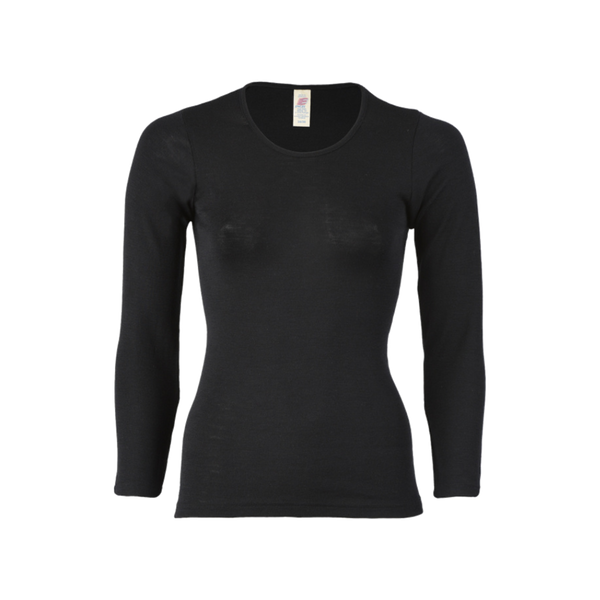 Womens Merino Wool & Silk Long Sleeve Shirt - Obsidian